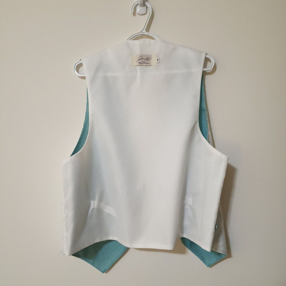 Jean Yves Paris Formal Dress Vest White Aqua Green Striped Made USA Men's M - Picture 5 of 8